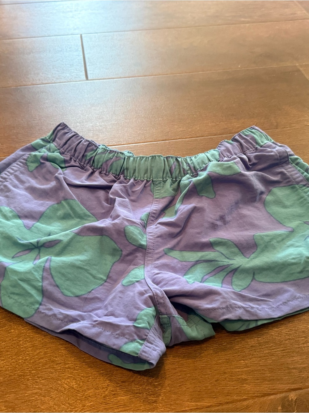 Patagonia Purple Floral Athletic Shorts with Mint Green Print